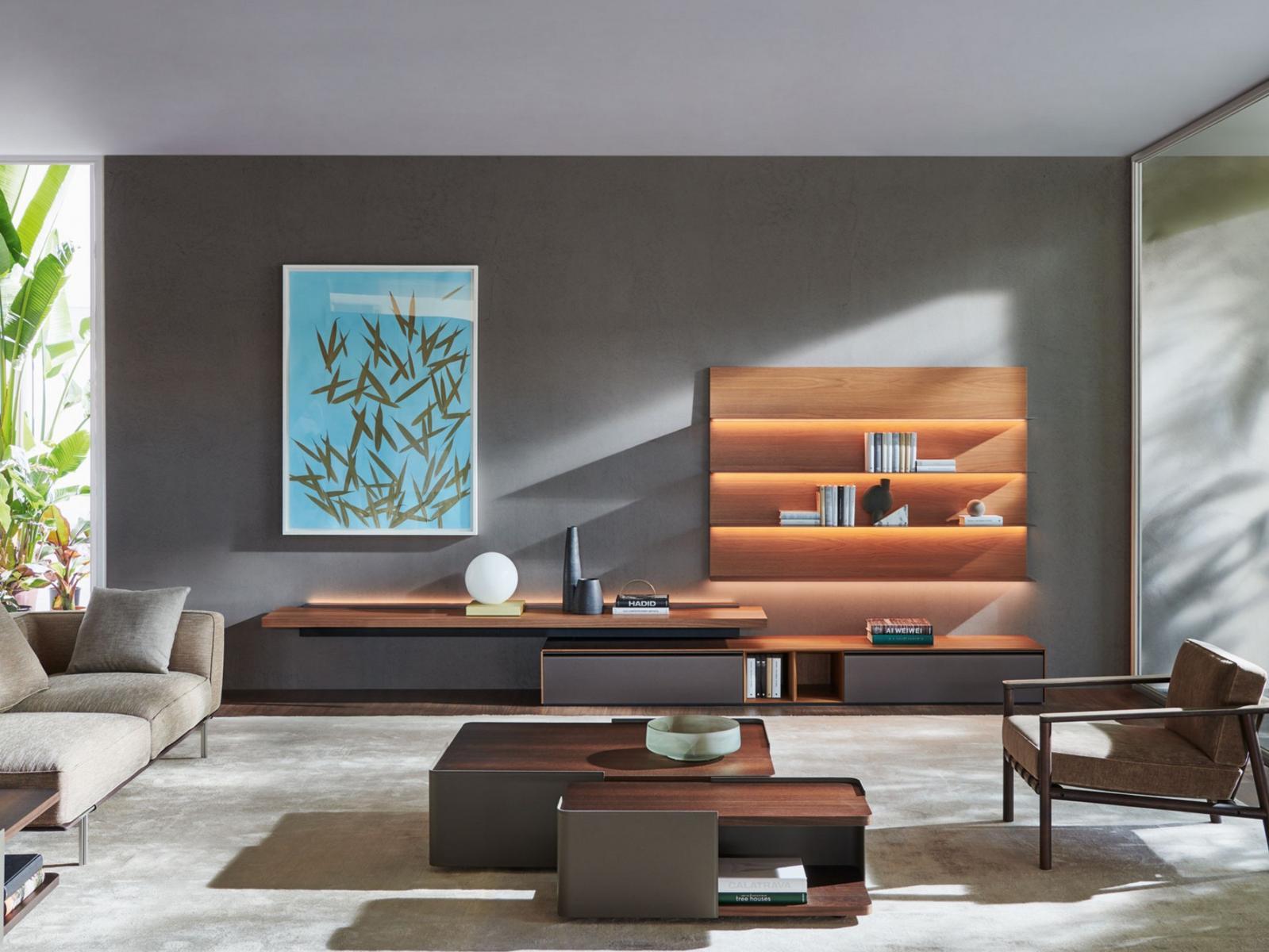 PASS-WORD EVOLUTION Sectional wooden storage wall with integrated lighting