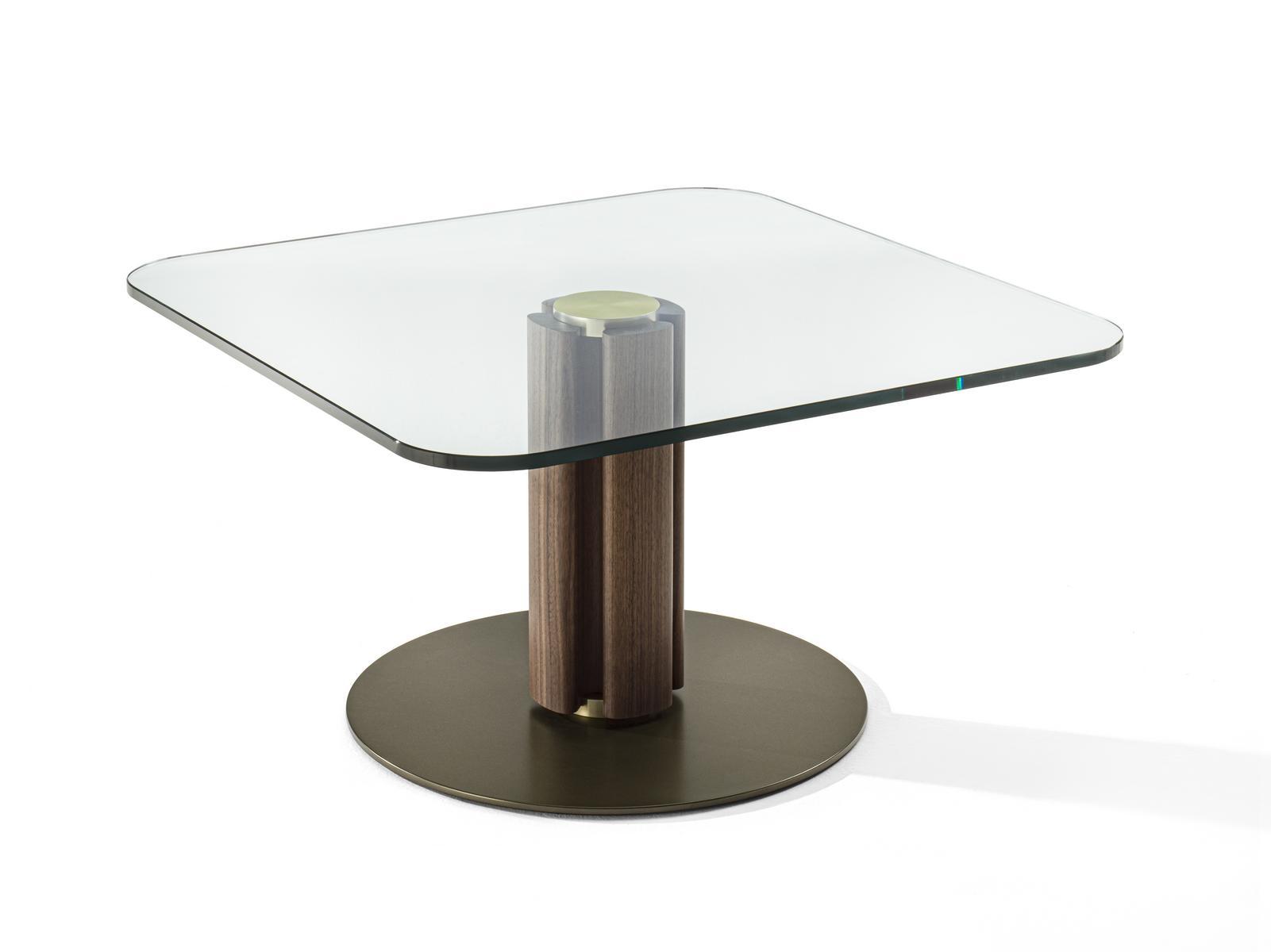 QUADRIFOGLIO Square crystal coffee table and base in canaletta walnut