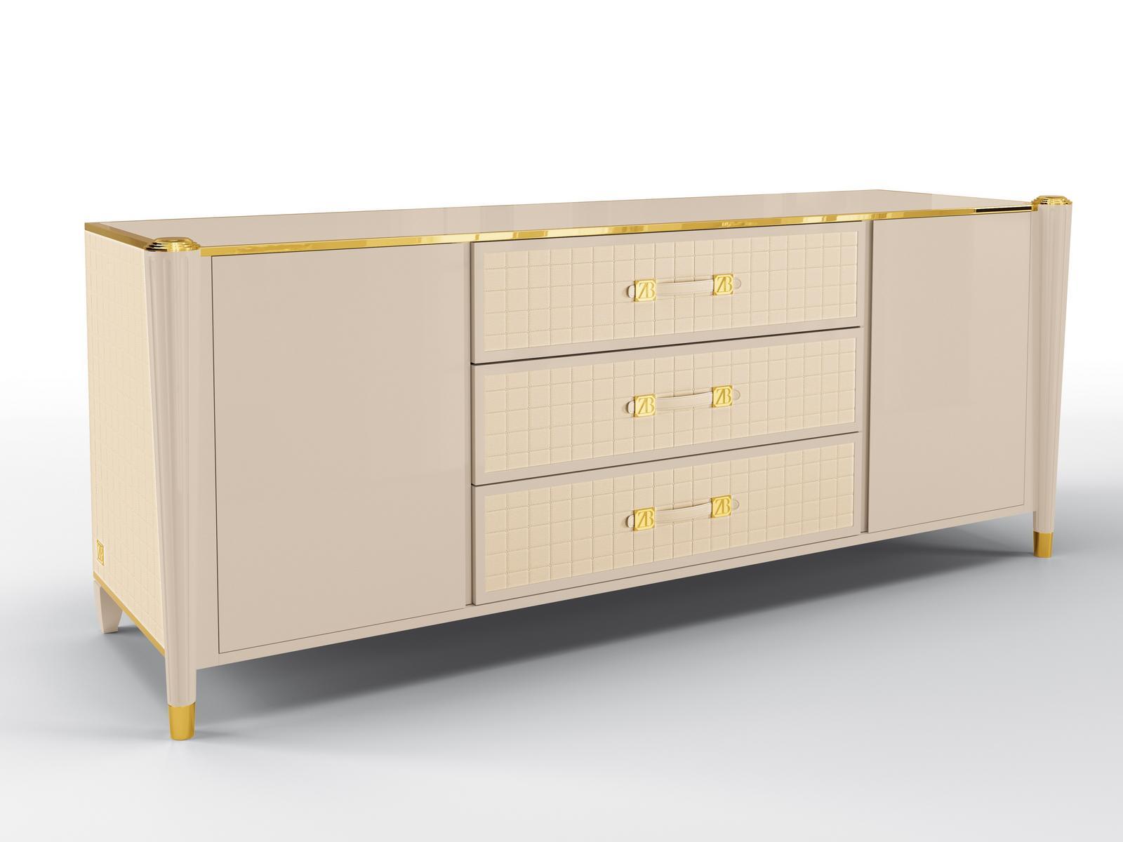 REMINGTON Lacquered sideboard with drawers covered in leather
