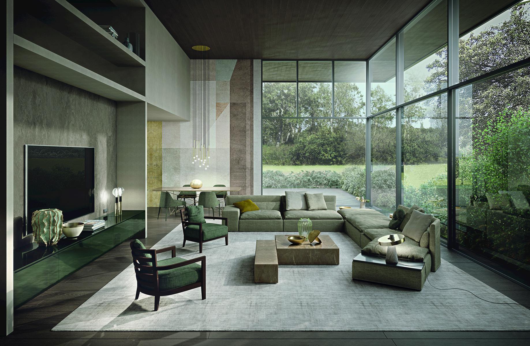 DOMINIO Sectional high-back fabric sofa