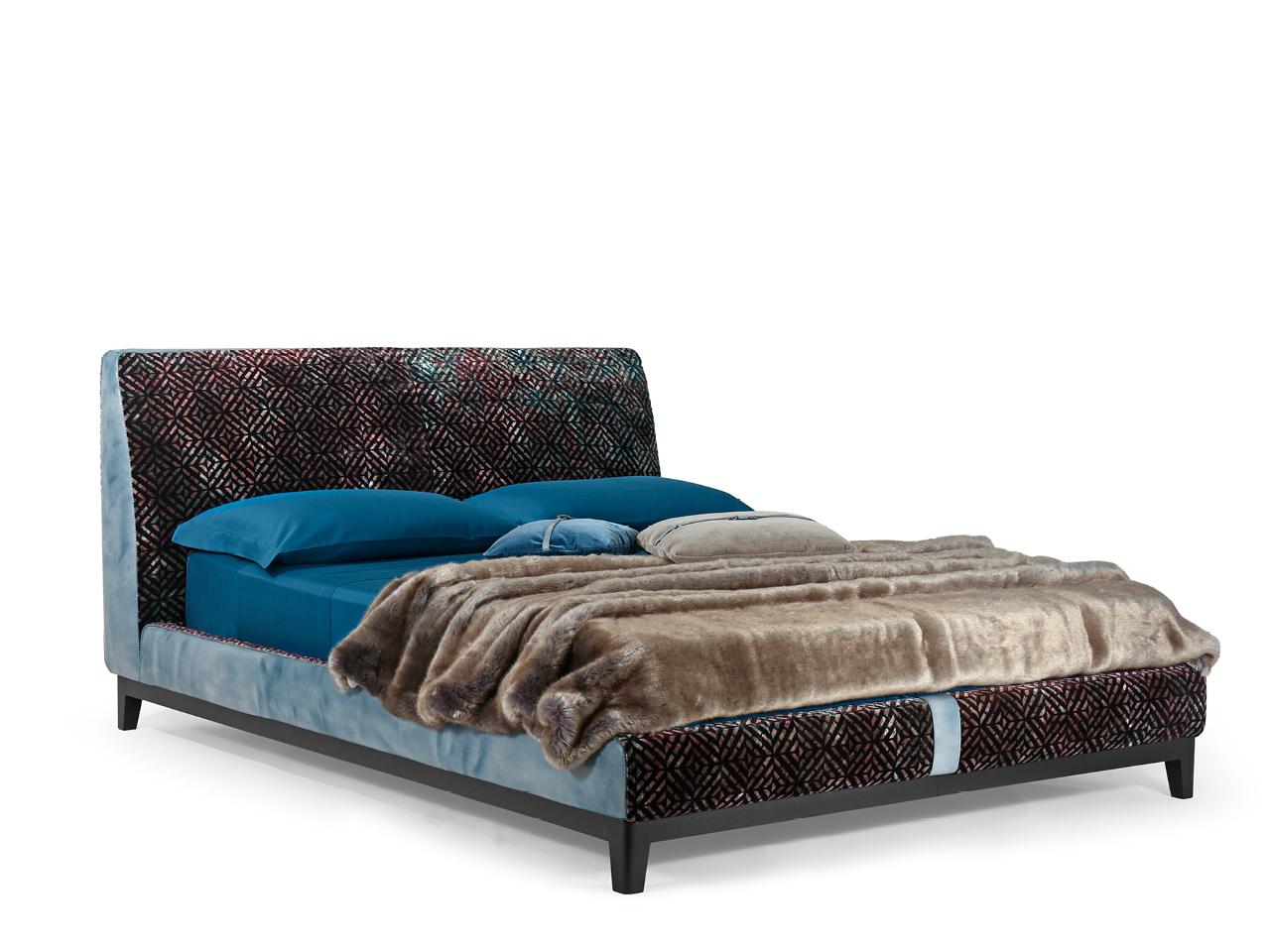 GREG Fabric double bed with upholstered headboard