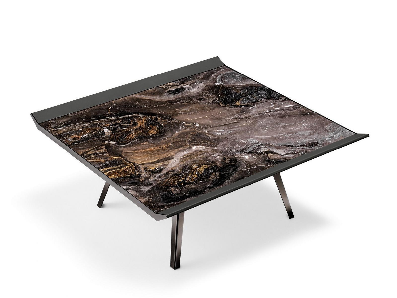 MOON INVADERS Square metal and leather coffee table for living room