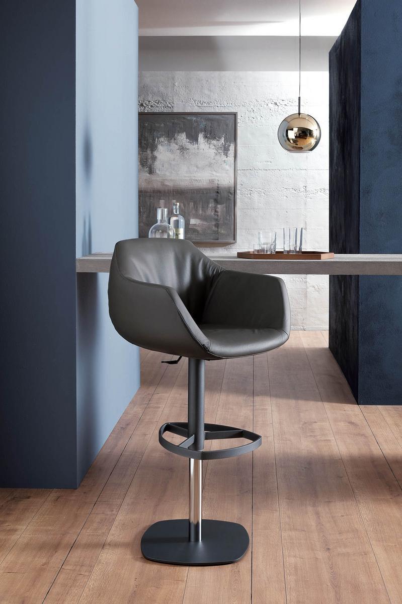 PIQUET Upholstered leather stool with gas lift