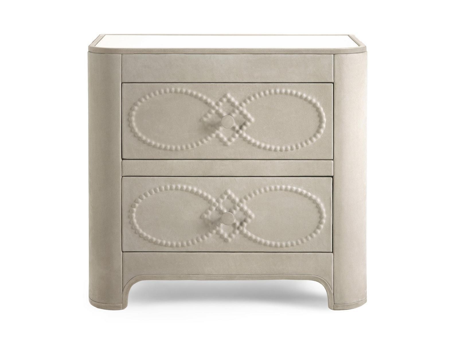 INFINITY Rectangular leather bedside table with drawers