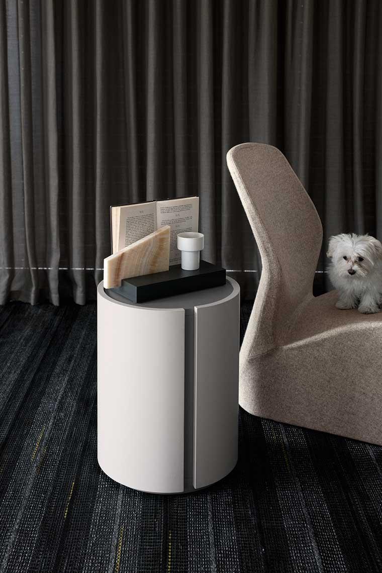 RIM Round veneer bedside table with doors
