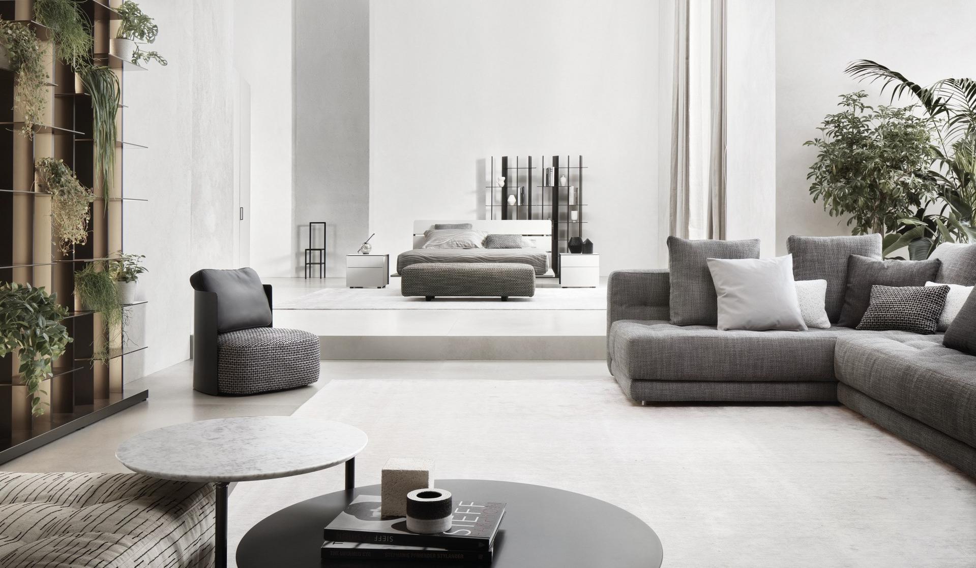 SOFTBENCH Upholstered modular fabric bench with back
