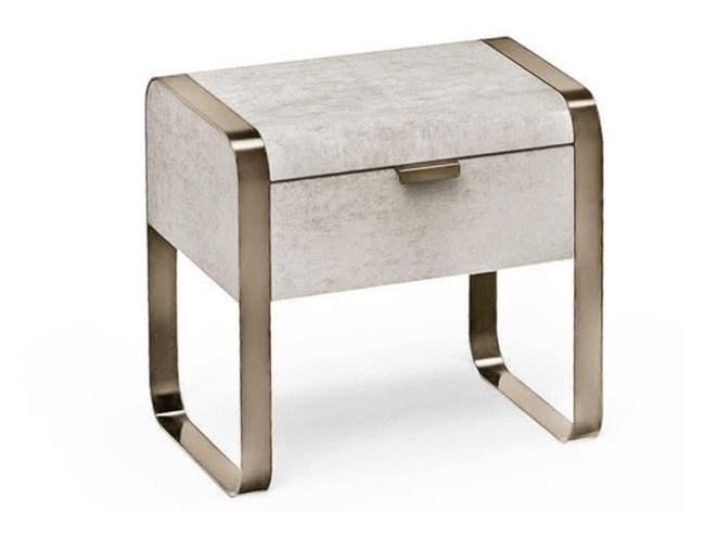 ELVIS Rectangular leather bedside table with drawers