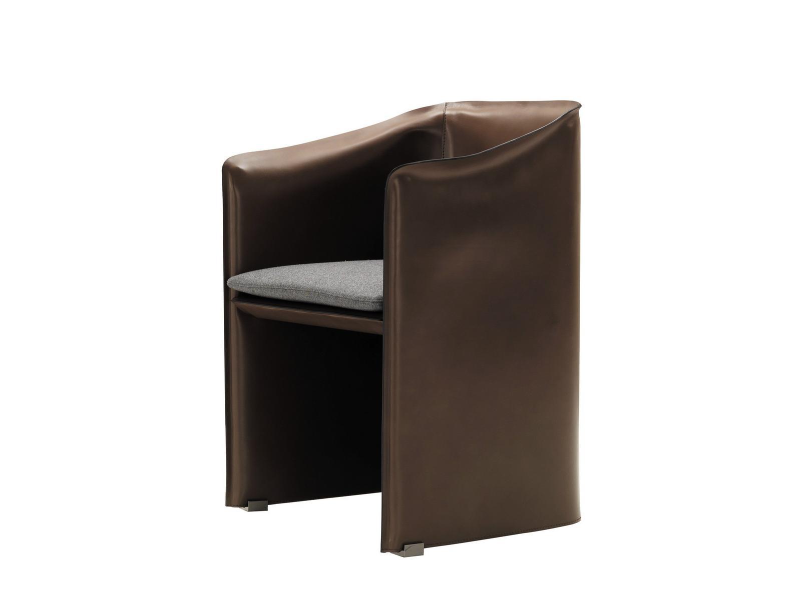 CASE Upholstered tanned leather chair with armrests