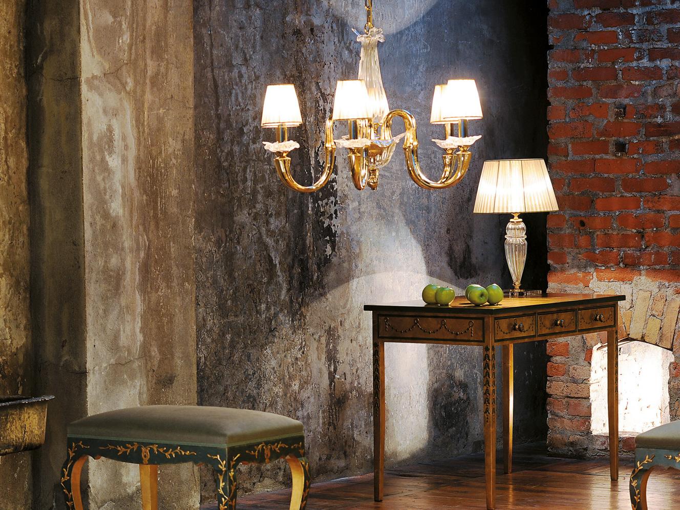 VALENTINA 269/6 Gold plated chandelier with crystal and organza shades