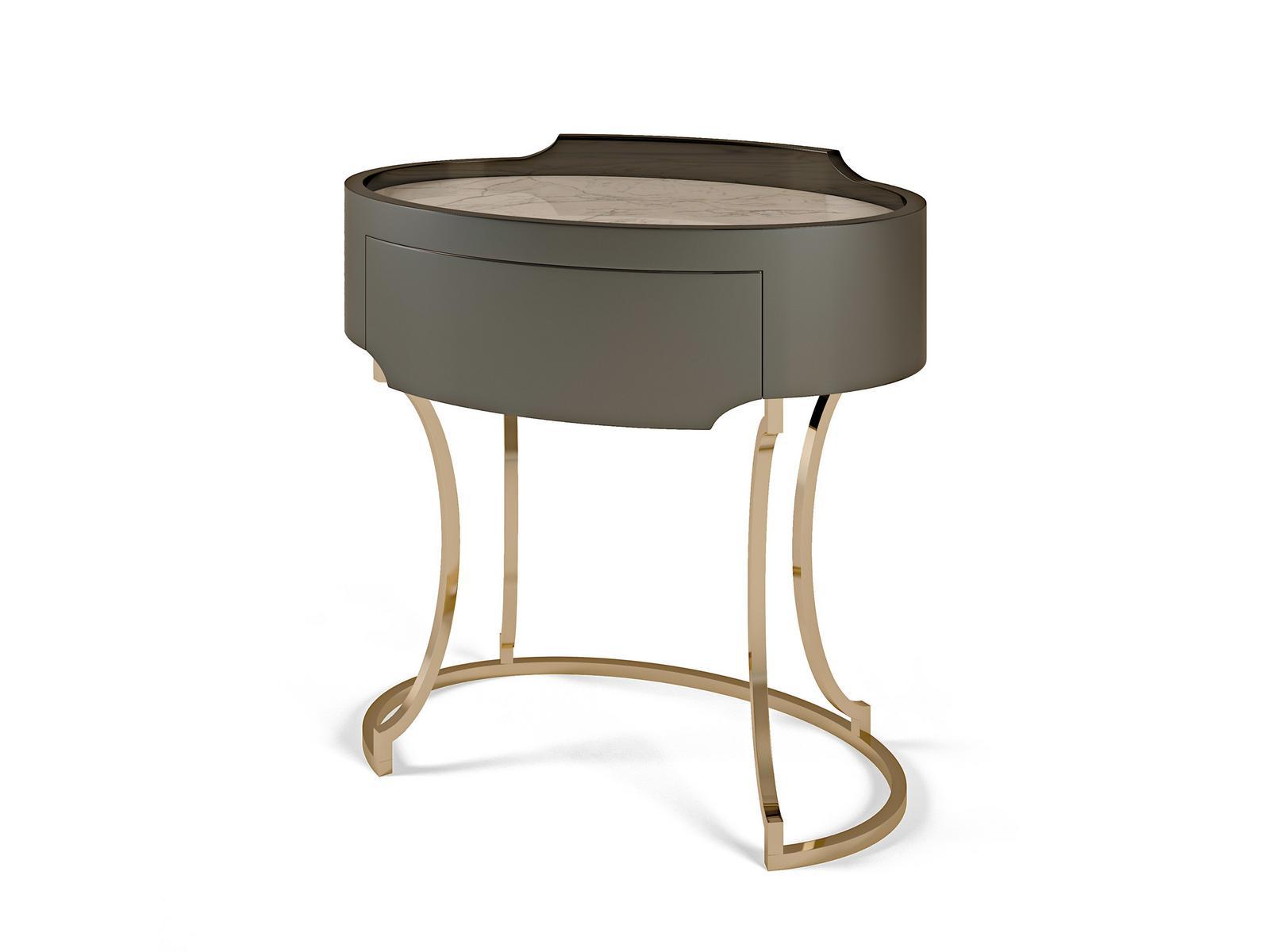 HOTEL DE VILLE Oval ebony bedside table with drawers