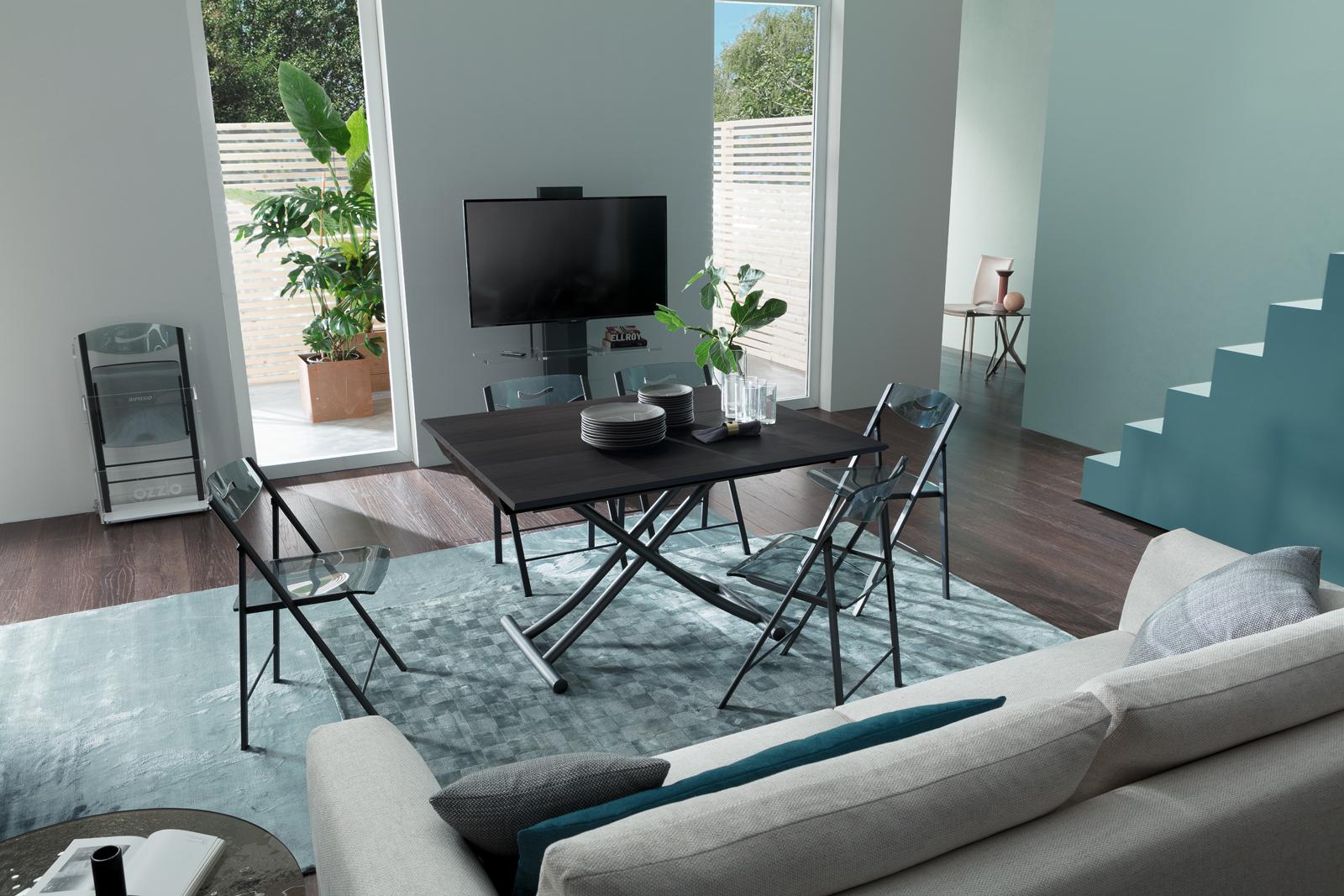 LEONARDO Height-adjustable extending wooden coffee table