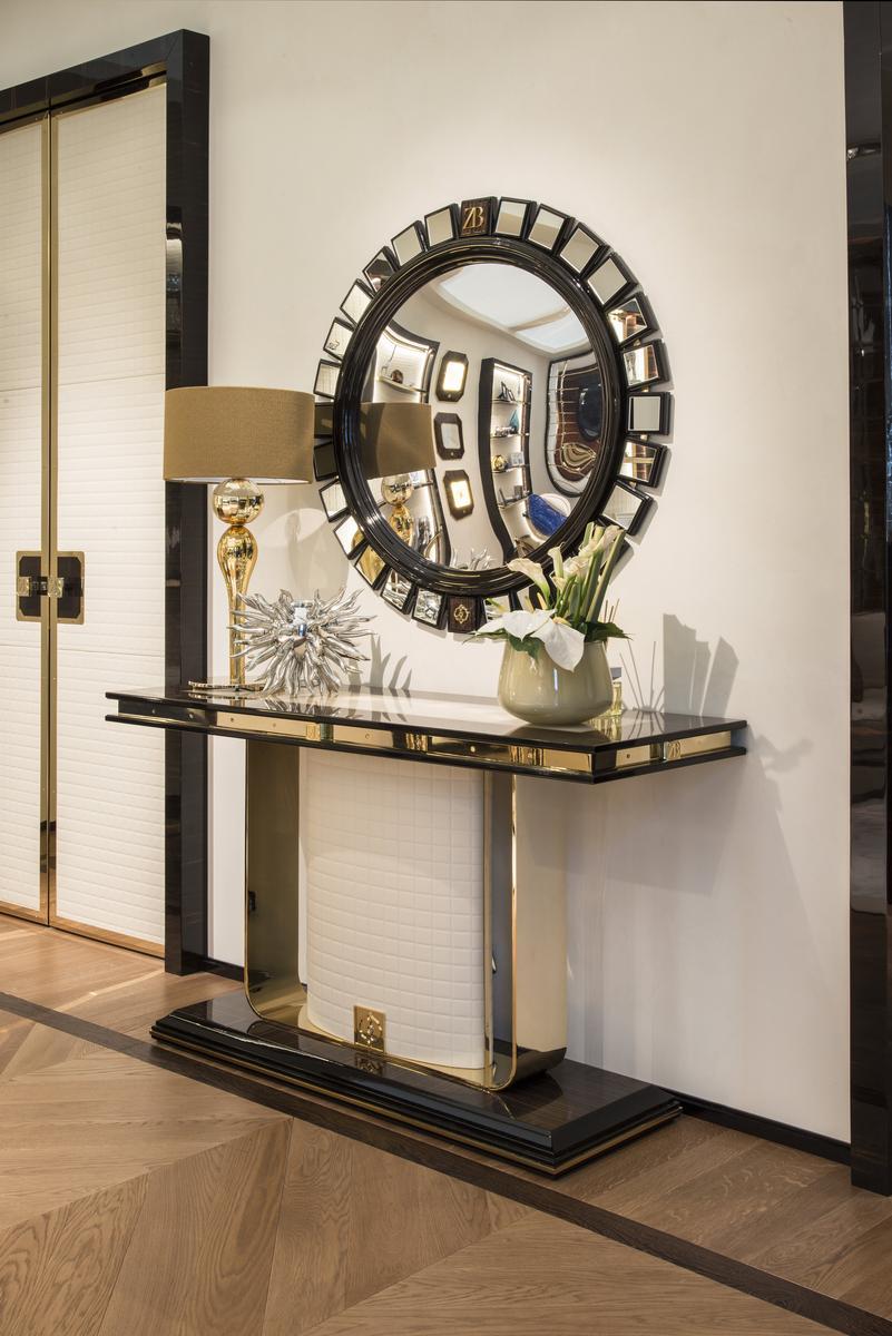 RANDOLPH Rectangular console table in ebony and metal