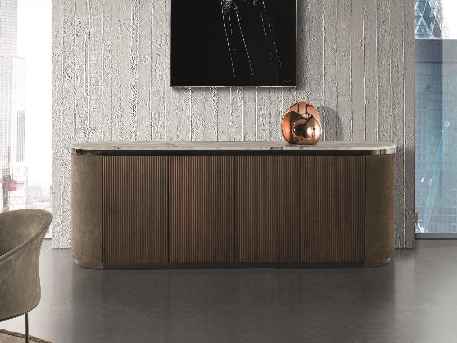 GORDON WAVE Modular leather sideboard with doors