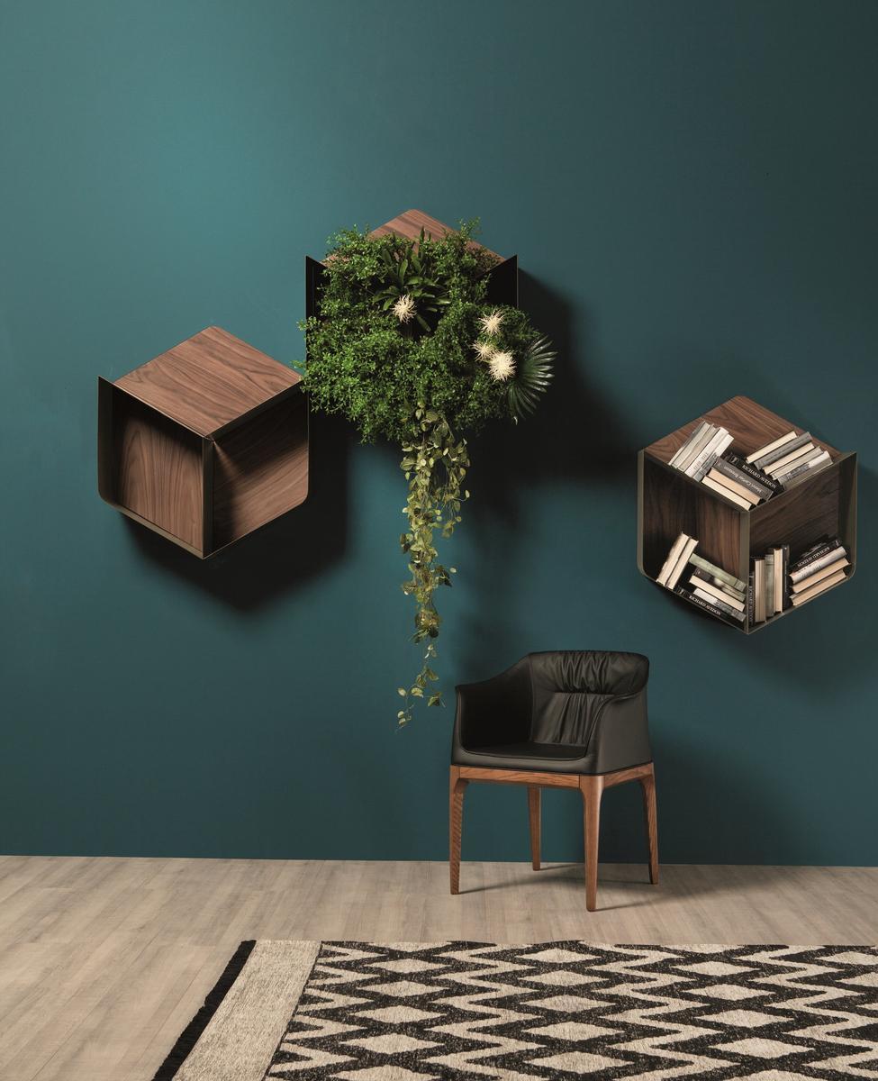 PANGEA Modular floating walnut bookcase
